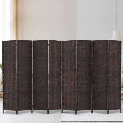 Artiss Room Divider 8 Panel Dividers Privacy Screen Rattan Wooden Stand Brown - Image 7