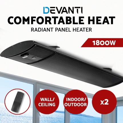 Devanti 2X 1800W Electric Radiant Strip Heater Panel Outdoor Heat Bar Remote Control Black - Image 3