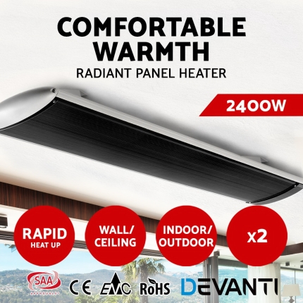 Devanti 2x 2400W Electric Infared Radiant Strip Heater Panel Heat Bar Outdoor - Image 3
