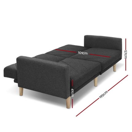 Artiss Sofa Bed Lounge 3 Seater Futon Couch Wood Furniture Dark Grey Fabric 193cm - Image 3