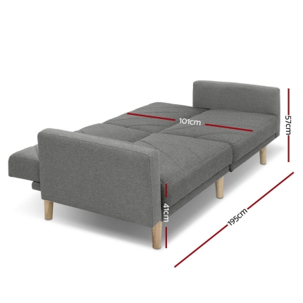 Artiss Sofa Bed Lounge 3 Seater Futon Couch Wood Furniture Grey Fabric 193cm - Image 3