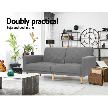 Artiss Sofa Bed Lounge 3 Seater Futon Couch Wood Furniture Grey Fabric 193cm - Image 4