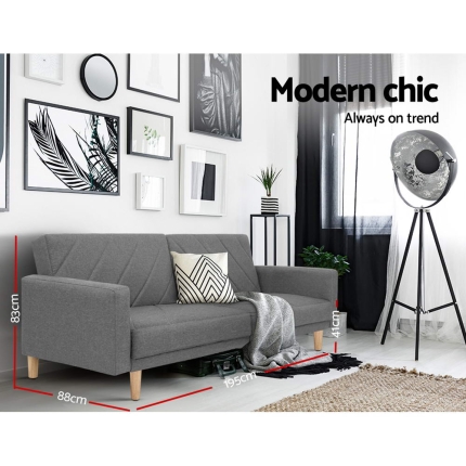 Artiss Sofa Bed Lounge 3 Seater Futon Couch Wood Furniture Grey Fabric 193cm - Image 5