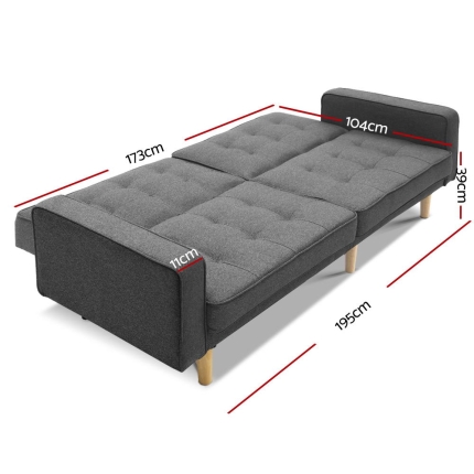 Artiss 1950mm 3 Seater Sofa Bed Recliner Lounge Chair Tufted Plush Fabric Dark Grey - Image 2