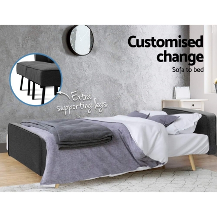 Artiss 1950mm 3 Seater Sofa Bed Recliner Lounge Chair Tufted Plush Fabric Dark Grey - Image 6