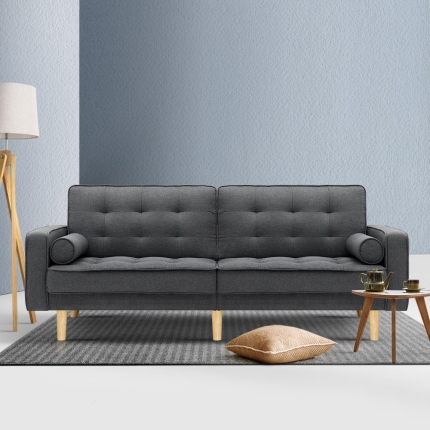 Artiss 1950mm 3 Seater Sofa Bed Recliner Lounge Chair Tufted Plush Fabric Dark Grey - Image 7