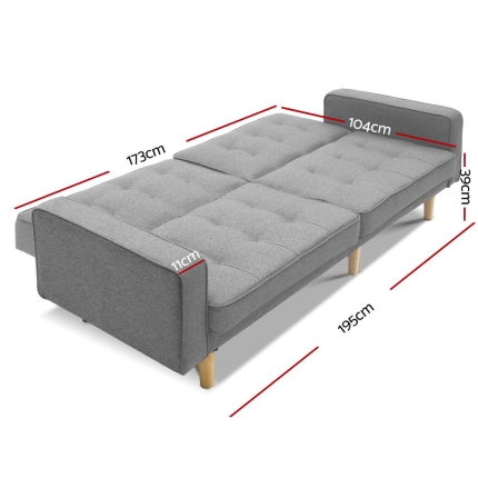 Artiss 1950mm 3 Seater Sofa Bed Recliner Lounge Chair Tufted Plush Fabric Grey - Image 2