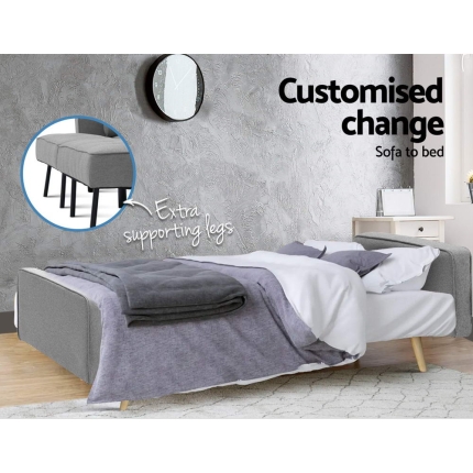 Artiss 1950mm 3 Seater Sofa Bed Recliner Lounge Chair Tufted Plush Fabric Grey - Image 6
