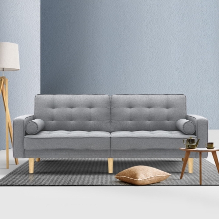 Artiss 1950mm 3 Seater Sofa Bed Recliner Lounge Chair Tufted Plush Fabric Grey - Image 7