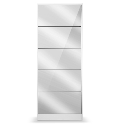 Artiss 5 Drawer Mirrored Wooden Shoe Cabinet - White - Image 4