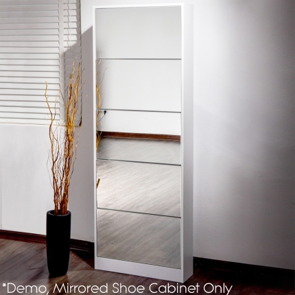 Artiss 5 Drawer Mirrored Wooden Shoe Cabinet - White - Image 6