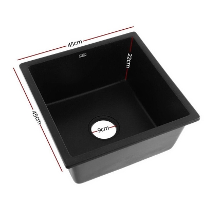 Cefito Kitchen Sink Stone Granite Laundry Top/Undermount Singe Black 450x450mm - Image 2