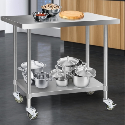 Cefito 1219 x 762mm Commercial Stainless Steel Kitchen Bench with 4pcs Castor Wheels - Image 7