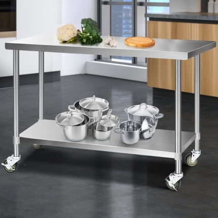 Cefito 1524 x 762mm Commercial Stainless Steel Kitchen Bench with 4pcs Castor Wheels - Image 7