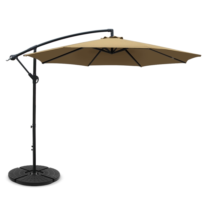 Instahut 3M Umbrella with 48x48cm Base Outdoor Umbrellas Cantilever Sun Beach Garden Patio Beige