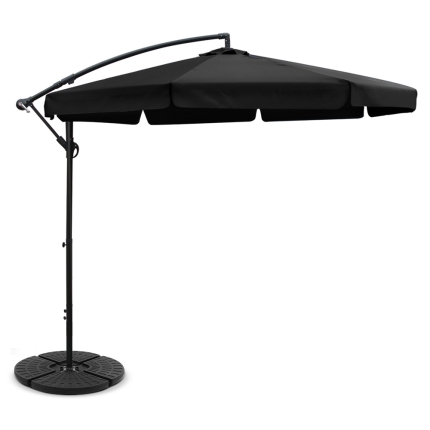 Instahut 3M Umbrella with 48x48cm Base Outdoor Umbrellas Cantilever Sun Beach UV Black