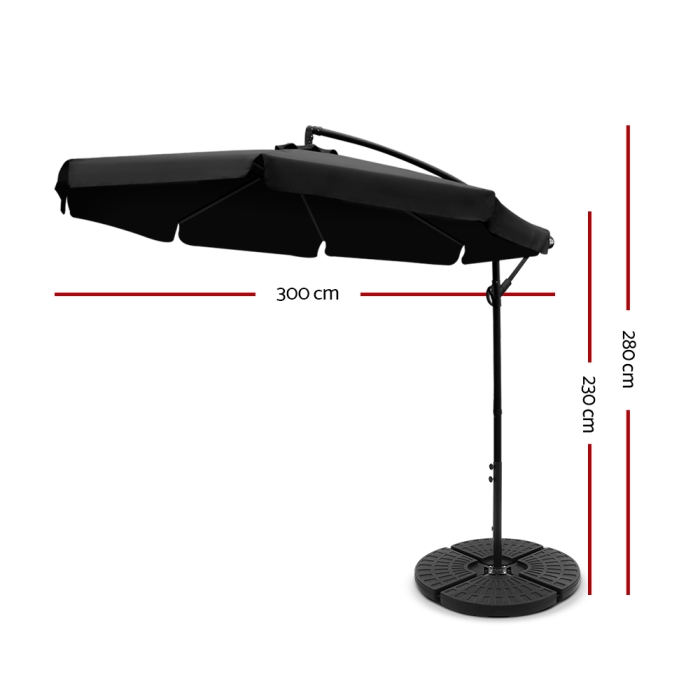 Instahut 3M Umbrella with 48x48cm Base Outdoor Umbrellas Cantilever Sun Beach UV Black