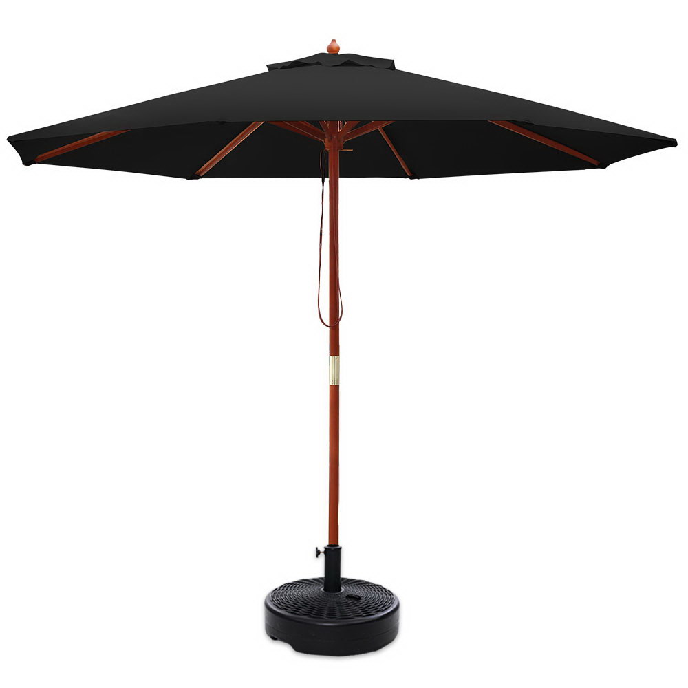 Instahut 2.7M Umbrella with Base Outdoor Pole Umbrellas Garden Stand Deck Black