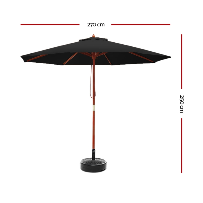 Instahut 2.7M Umbrella with Base Outdoor Pole Umbrellas Garden Stand Deck Black