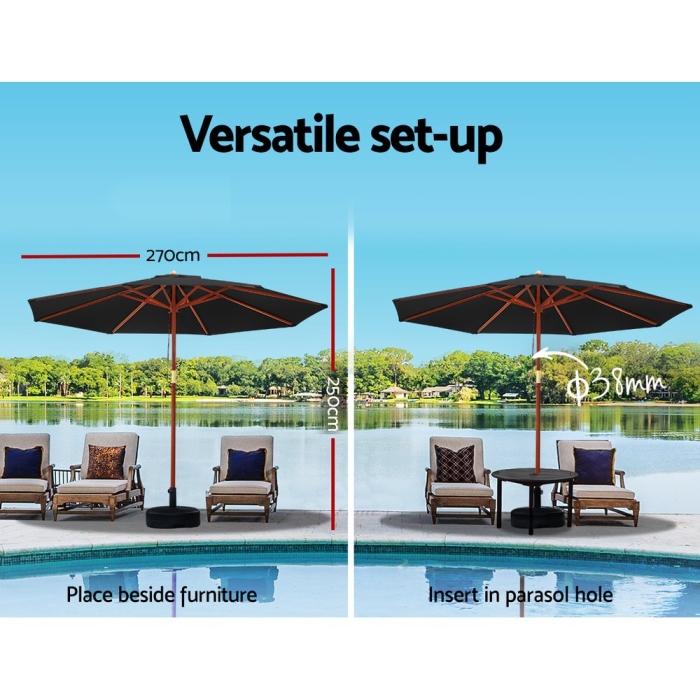 Instahut 2.7M Umbrella with Base Outdoor Pole Umbrellas Garden Stand Deck Black