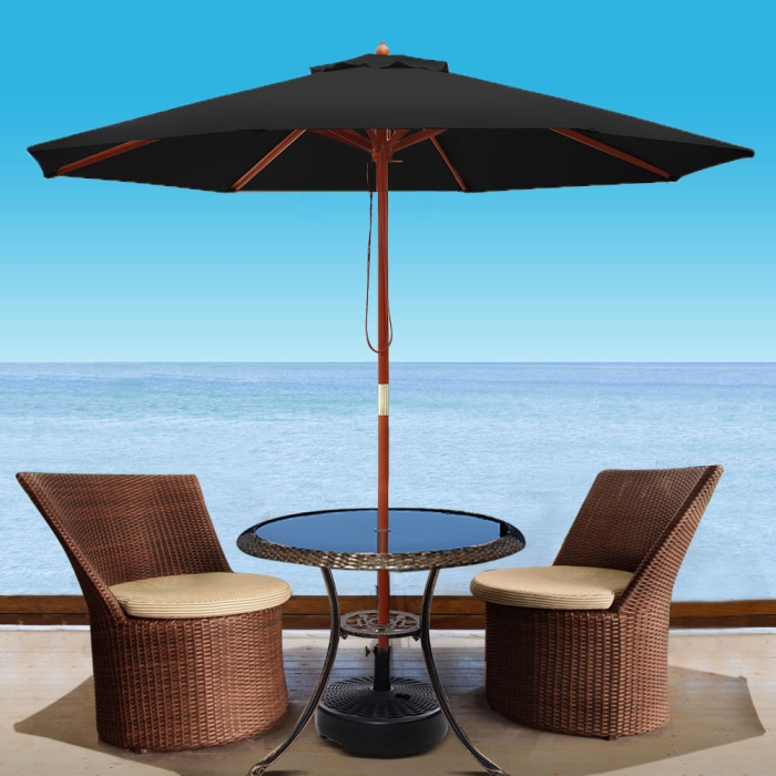 Instahut 2.7M Umbrella with Base Outdoor Pole Umbrellas Garden Stand Deck Black