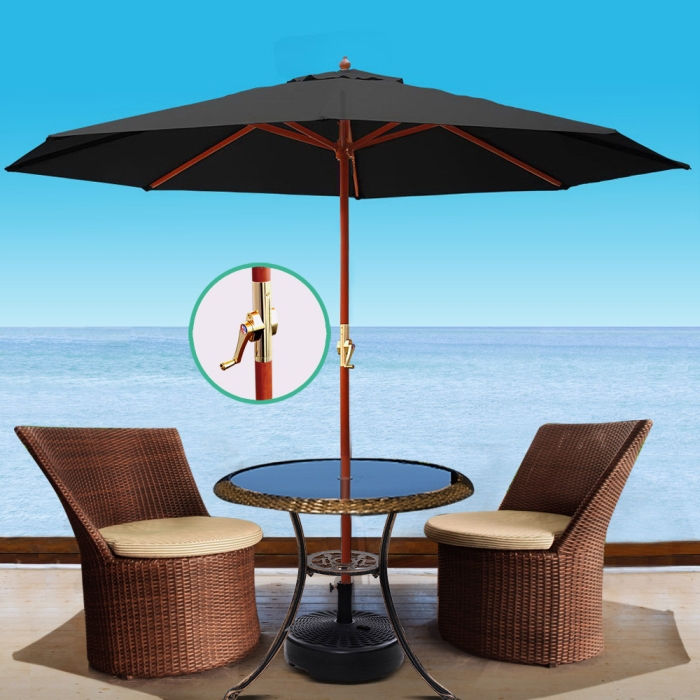 Instahut 3M Umbrella with Base Outdoor Pole Umbrellas Garden Stand Deck Black