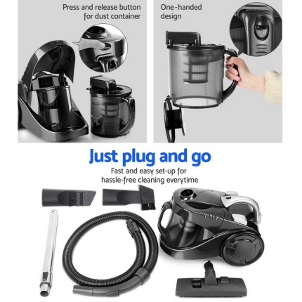 Devanti Vacuum Cleaner Bagless Cyclone Cyclonic Vac Home Office Car 2200W Black - Image 6