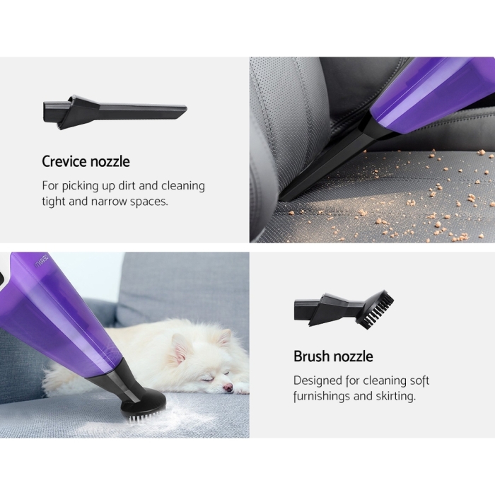 Devanti 120W Cordless Stick Vacuum Cleaner Handheld Handstick Vac Rechargeable Purple and Black