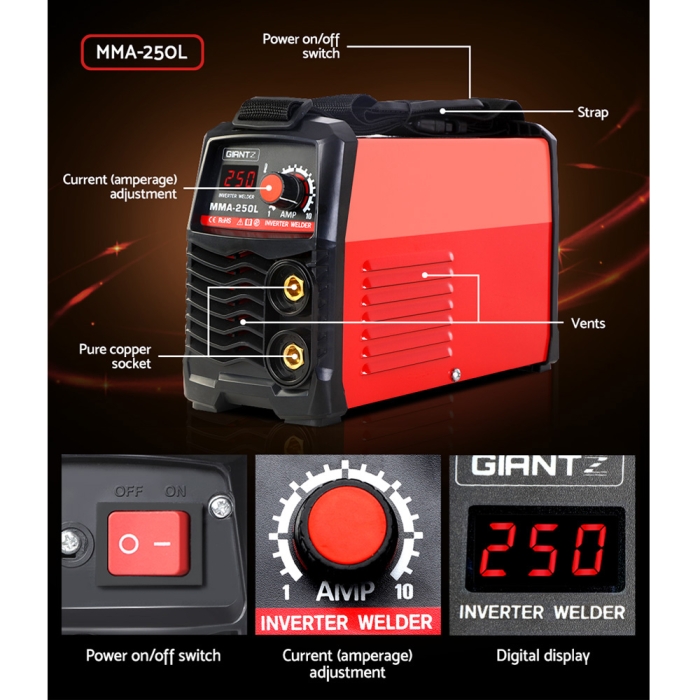 GIANTZ Portable Inverter Welder MMA ARC Stick iGBT DC Welding 10A Plug 250Amp