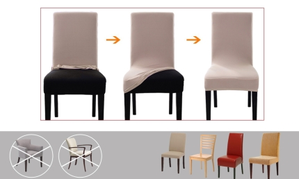 8pcs Stretch Elastic Dining Room Washable Chair Cover Champagne - Image 5