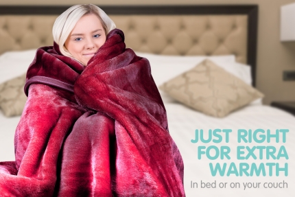 600GSM Large Double-Sided Faux Mink Blanket - Wine Red - Image 6