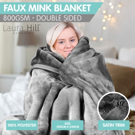 800GSM Heavy Double-Sided Faux Mink Blanket - Silver - Image 3