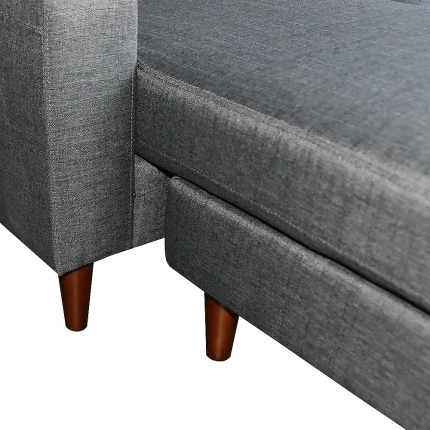 Linen Corner Sofa Couch Lounge Chaise with Wooden Legs - Grey - Image 4