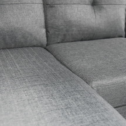 Linen Corner Sofa Couch Lounge Chaise with Wooden Legs - Grey - Image 5