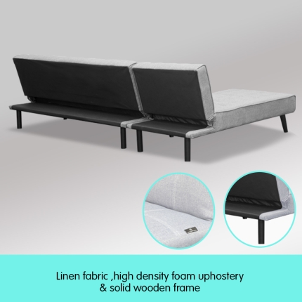 3-Seater Corner Sofa Bed with Lounge Chaise Couch Furniture Light Grey - Image 6
