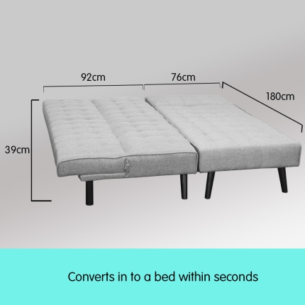 3-Seater Corner Sofa Bed with Lounge Chaise Couch Furniture Light Grey - Image 4