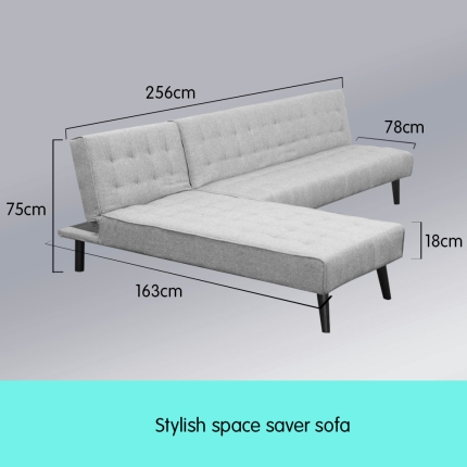 3-Seater Corner Sofa Bed with Lounge Chaise Couch Furniture Light Grey - Image 3