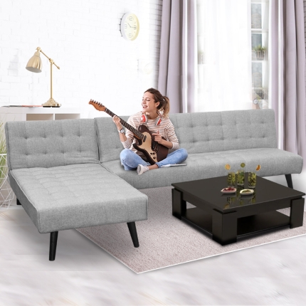 3-Seater Corner Sofa Bed with Lounge Chaise Couch Furniture Light Grey - Image 5