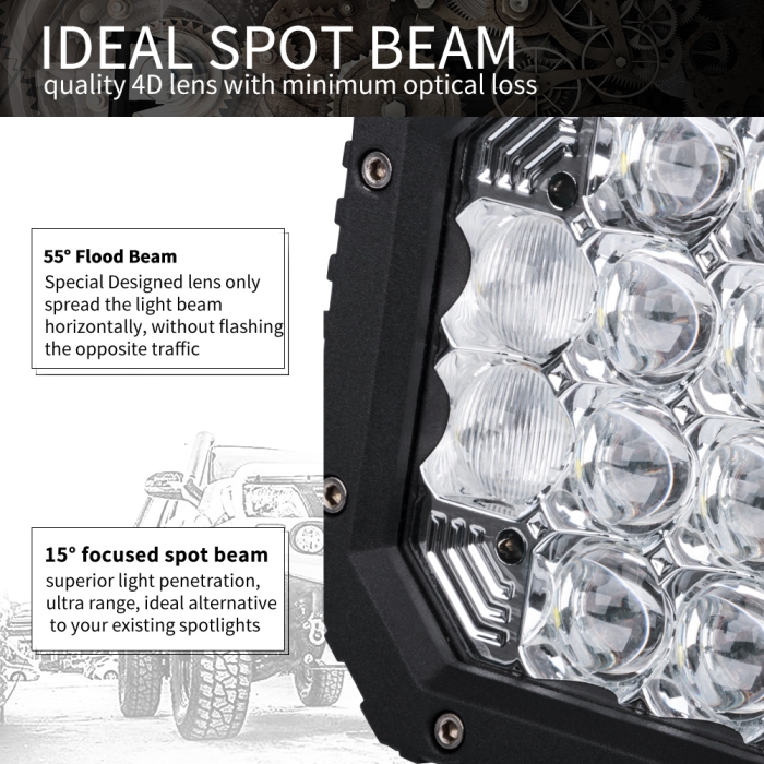 2X 7inch 5D Square LED Driving Light Bar Spot Flood Combo Offroad Boat Truck SUV