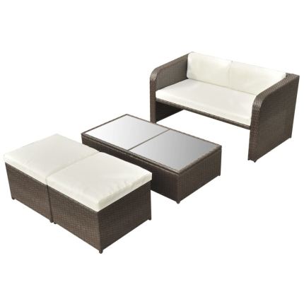 4 Piece Garden Lounge Set with Cushions Poly Rattan Brown - Image 3