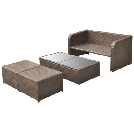 4 Piece Garden Lounge Set with Cushions Poly Rattan Brown - Image 4
