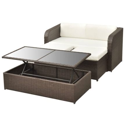 4 Piece Garden Lounge Set with Cushions Poly Rattan Brown - Image 6