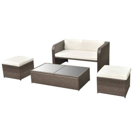 4 Piece Garden Lounge Set with Cushions Poly Rattan Brown - Image 7