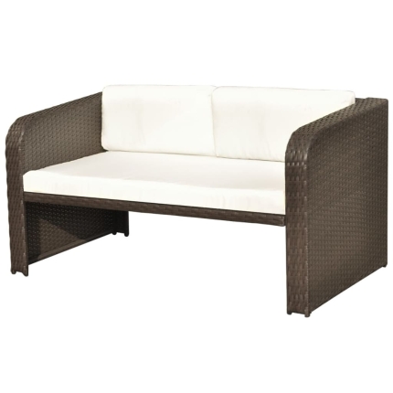 4 Piece Garden Lounge Set with Cushions Poly Rattan Brown - Image 8