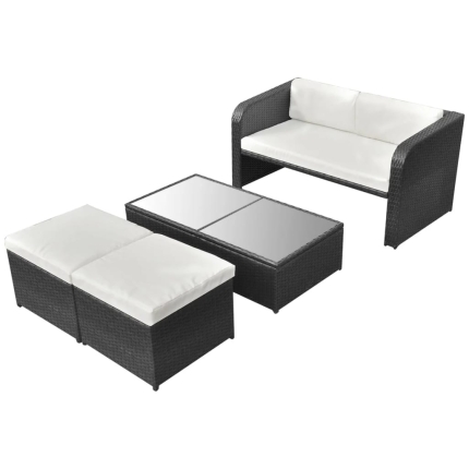4 Piece Garden Lounge Set with Cushions Poly Rattan Black - Image 3
