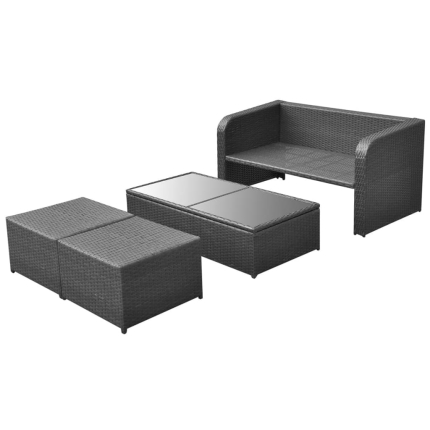 4 Piece Garden Lounge Set with Cushions Poly Rattan Black - Image 4