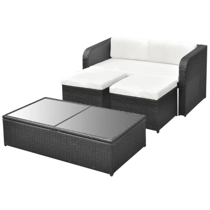 4 Piece Garden Lounge Set with Cushions Poly Rattan Black - Image 5