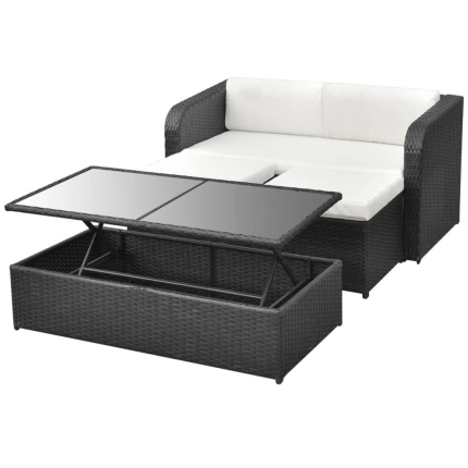 4 Piece Garden Lounge Set with Cushions Poly Rattan Black - Image 6