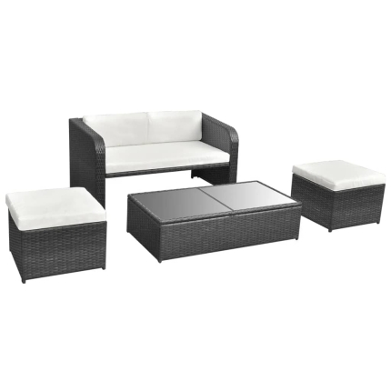 4 Piece Garden Lounge Set with Cushions Poly Rattan Black - Image 7