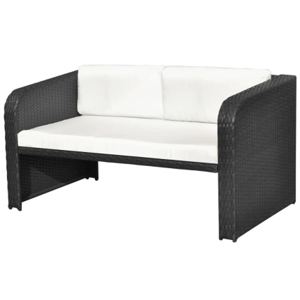4 Piece Garden Lounge Set with Cushions Poly Rattan Black - Image 8